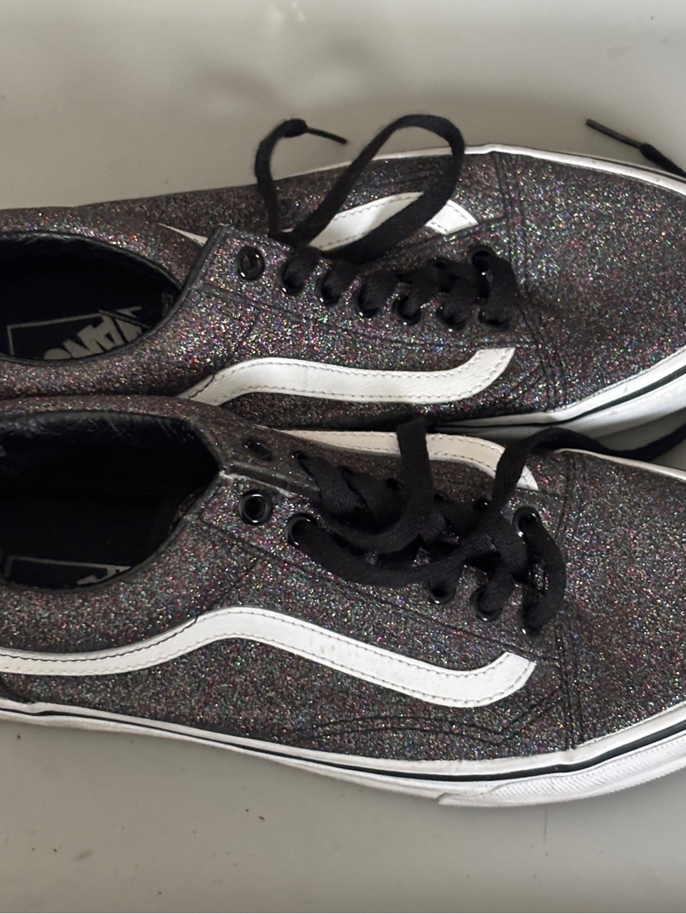 Vans Sparkle Low-Top Sneakers in Black Glitter with White Stripe